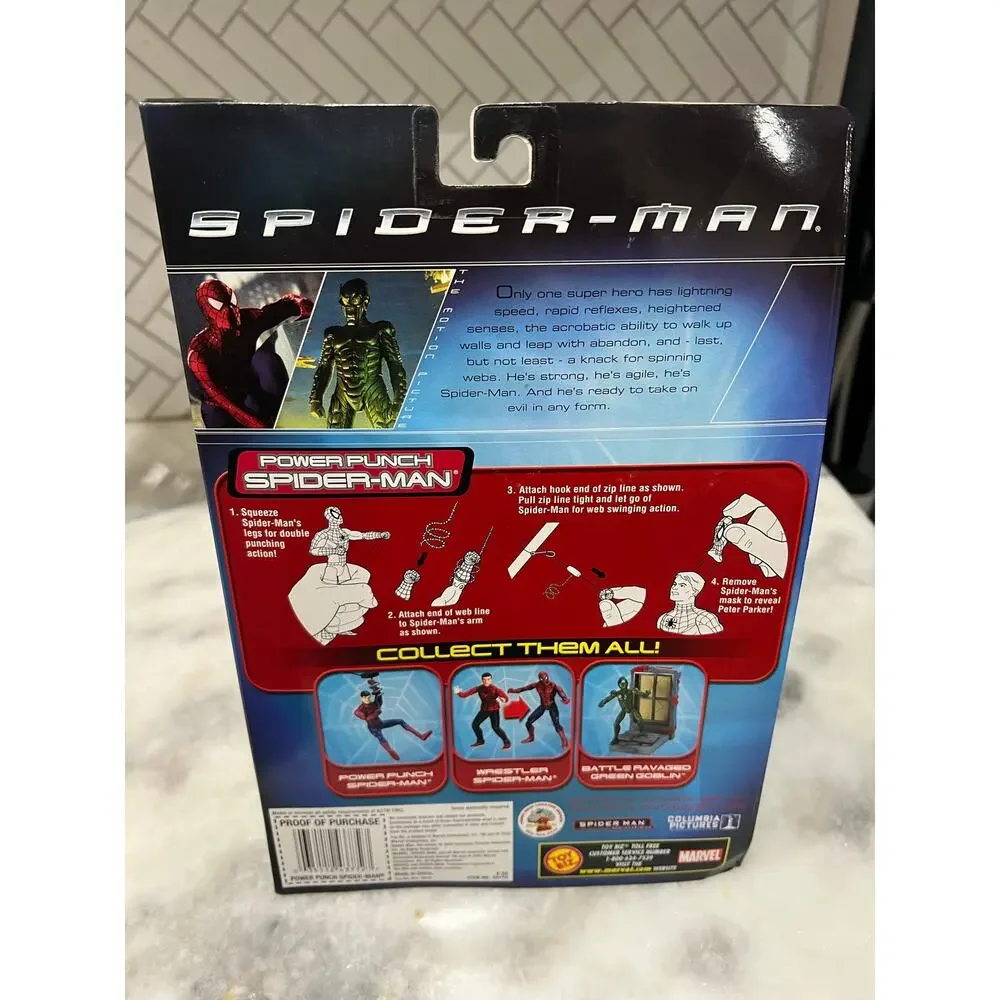 Spider-Man Power Punch Movie Action Figure Zip Line Toy Biz 2002 New Sealed